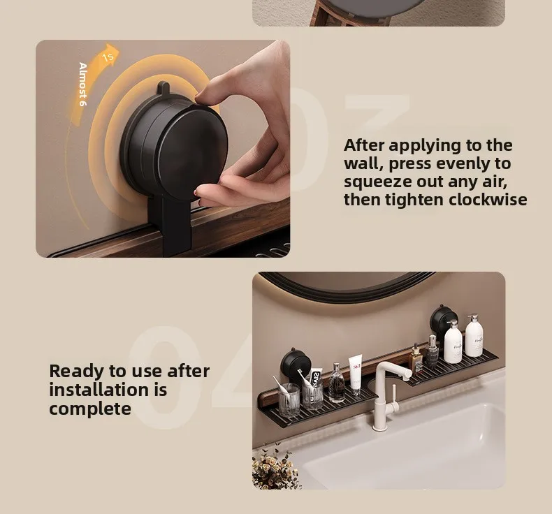 40/50cm Walnut Suction Cup Bathroom Shelf No-Drill Heavy Duty Storage Rack Over Faucet Sink Rack Wall-Mounted Bathroom Accessori