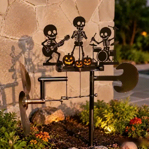🔥HOT SALE 49% OFF💀🎃Halloween Skeleton Metal Drummer Kinetic Wind Spinner
