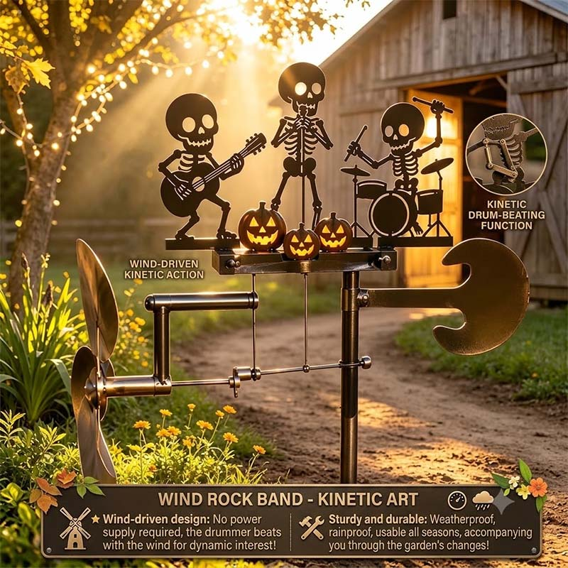 🔥HOT SALE 49% OFF💀🎃Halloween Skeleton Metal Drummer Kinetic Wind Spinner